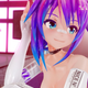 While wearing long white gloves, a black choker, and a bandaid over her nose, Projekt Melody smiles as she holds her head in her hands.